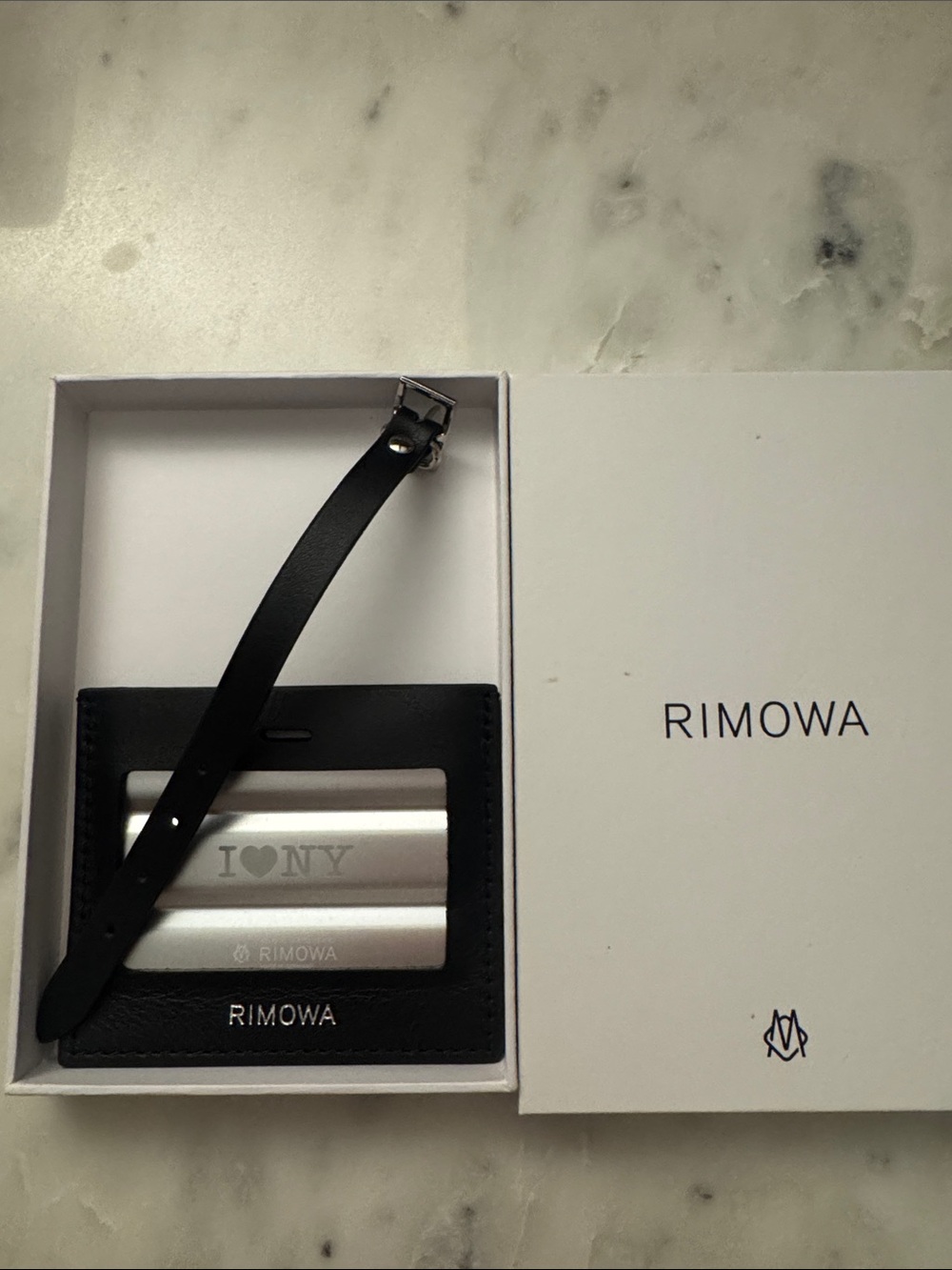 RIMOWA Black Leather Card Holder with Silver Plate